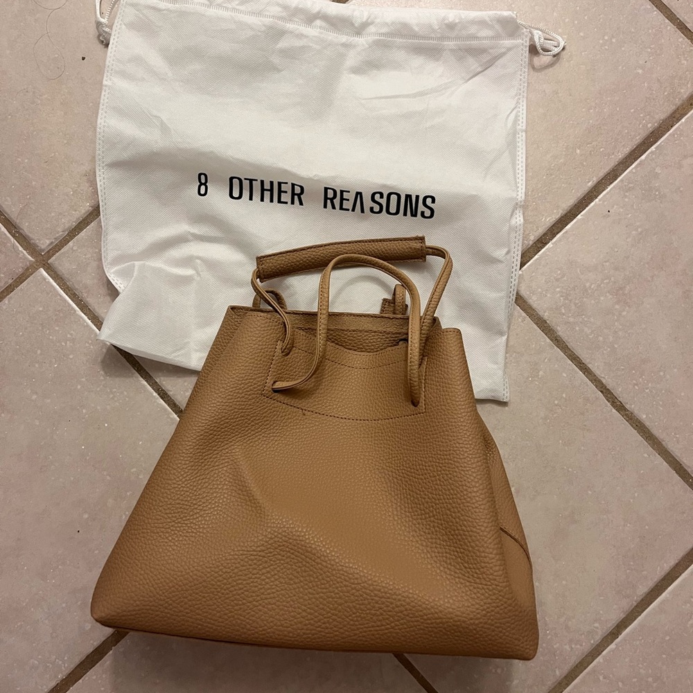 8 Other Reasons Camel/Tan Pebbled Leather Tote with Top Handles